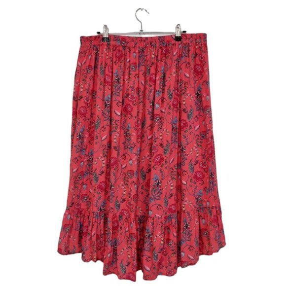 SUMMER BAY Coral Pink Floral Midi Frill Casual Light Skirt - Picture 4 of 6